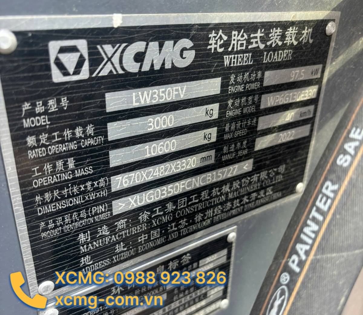 Thông số kĩ thuật Máy xúc lật XCMG LW350FV gầu 1.8m³ Trung Quốc